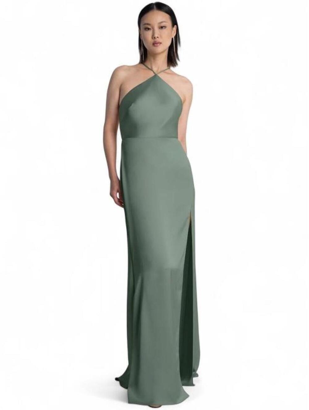 Jenny Yoo Summer Satin Halter Dress Size 4 Eucalyptus Green Formal Bridesmaid